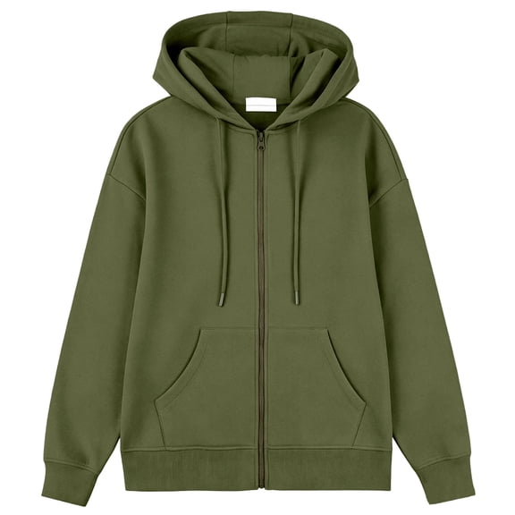 Delconic Womens Fleece Lined Zip Up Hoodie Long Sleeve Drawstring Hooded Sweatshirt Loose Fit Casual Jacket Outerwear Army Green L