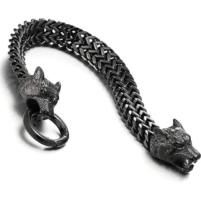 Pulsera de cadena de eslabones Franco con cabeza de lobo de acero inoxidable para hombre con cierre de anillo de resorte de 8,7 pulgadas, acero inoxidable Sincero Electrónica