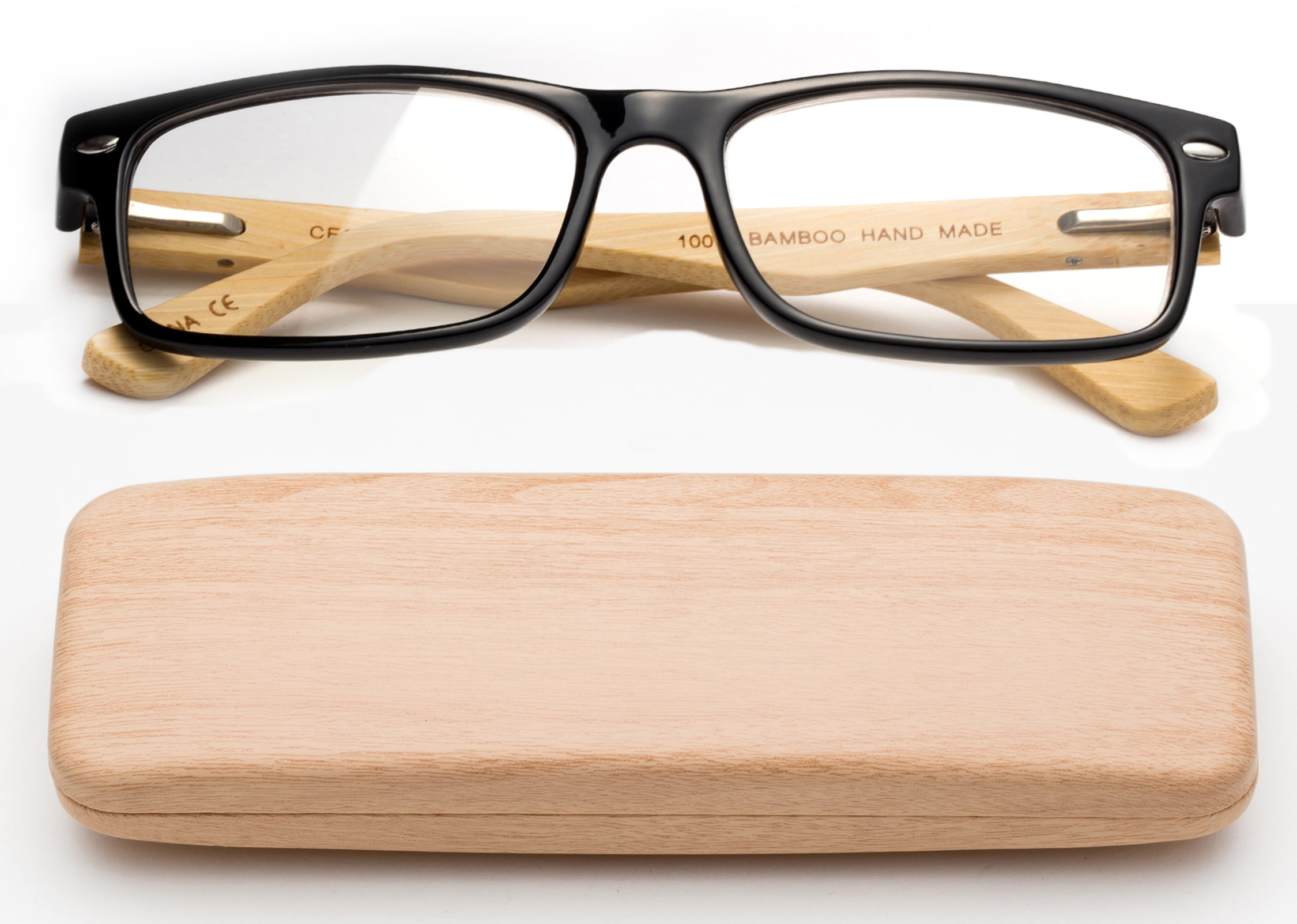 Real Bamboo Reading Glasses Spring Hinge Genuine Bamboo Rectangular Reader Wcase 1637