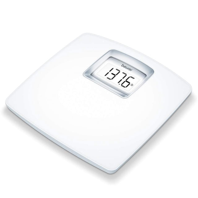 Báscula digital de baño Beurer PS25 para medir el peso corporal: capacidad de 181 kg, autocalibración, pantalla retroiluminada XL, vidrio, precisión y exactitud.