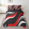 thumbnail image 2 of Manfei Black Red Gray Stripes Bedding Comforter Set 7 Pieces, Contemporary Abstract Queen Bedding Sets, Wave Lines Queen Sheet Sets, Breathable Home Decor, 2 of 8