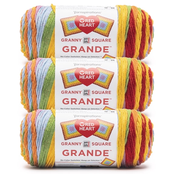 Red Heart® All In One Granny Square Grande™ #4 Worsted (Medium) Acrylic Yarn, Full spectrum 8.8oz/250g 440 Yards (3 Pack)