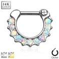 thumbnail image 1 of 14K Gold Septum Clicker Opal Stone Paved Round Single Line, 1 of 1
