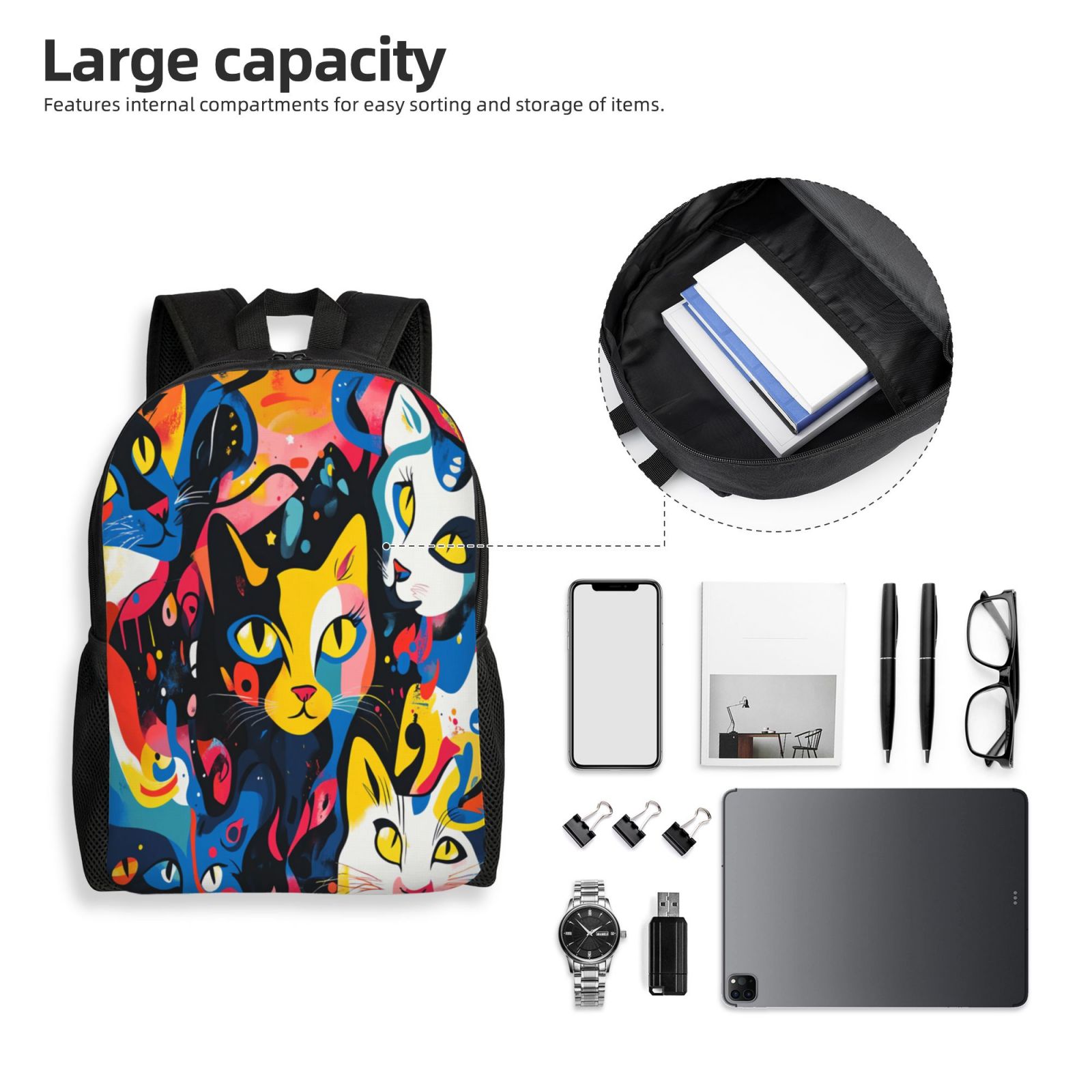 Cat Backpack Double Shoulder Backpack Durable, Spacious, Ergonomic Design for Travel, Work & Outdoor Use