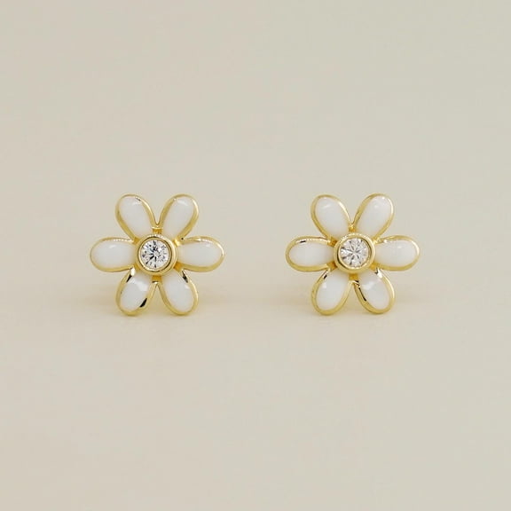 Anygolds 14K real solid Gold Daisy Diamond CZ Stud Screw-back Piercing