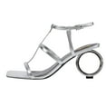 thumbnail image 2 of XYD Women Fashion Strappy Sandals Metal Circular Block High Heels Square Open Toe Pumps Party Club Shoes Size 4 Silver, 2 of 4