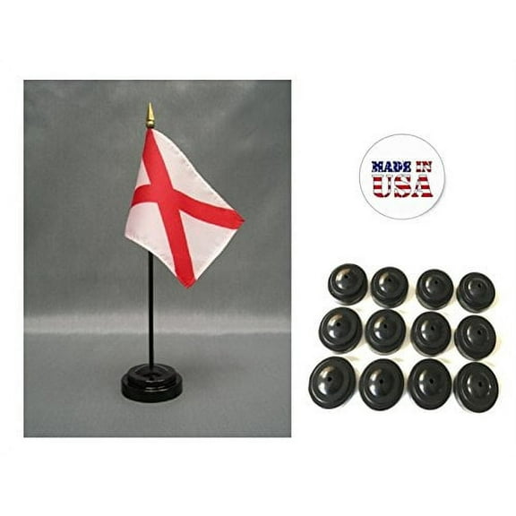 Box of 12 Alabama 4"x6" Miniature Desk & Table Flags Includes 12 Flag Stands & 12 Alabama State Small Mini Stick Flags