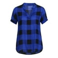 thumbnail image 5 of fartey Women's Slit V Neck Blouses Plus Size Casual Summer Buffalo Plaid Print Tshirts Loose Fit Short Sleeve Flowy Shirts, S-5XL, 5 of 7