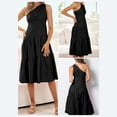 thumbnail image 2 of Birdeem Womens Summer Casual One Shoulder Sloping Shoulders Sleeveless Solid Color Ruffle Hem Flowy Pleated Long Dress, 2 of 6