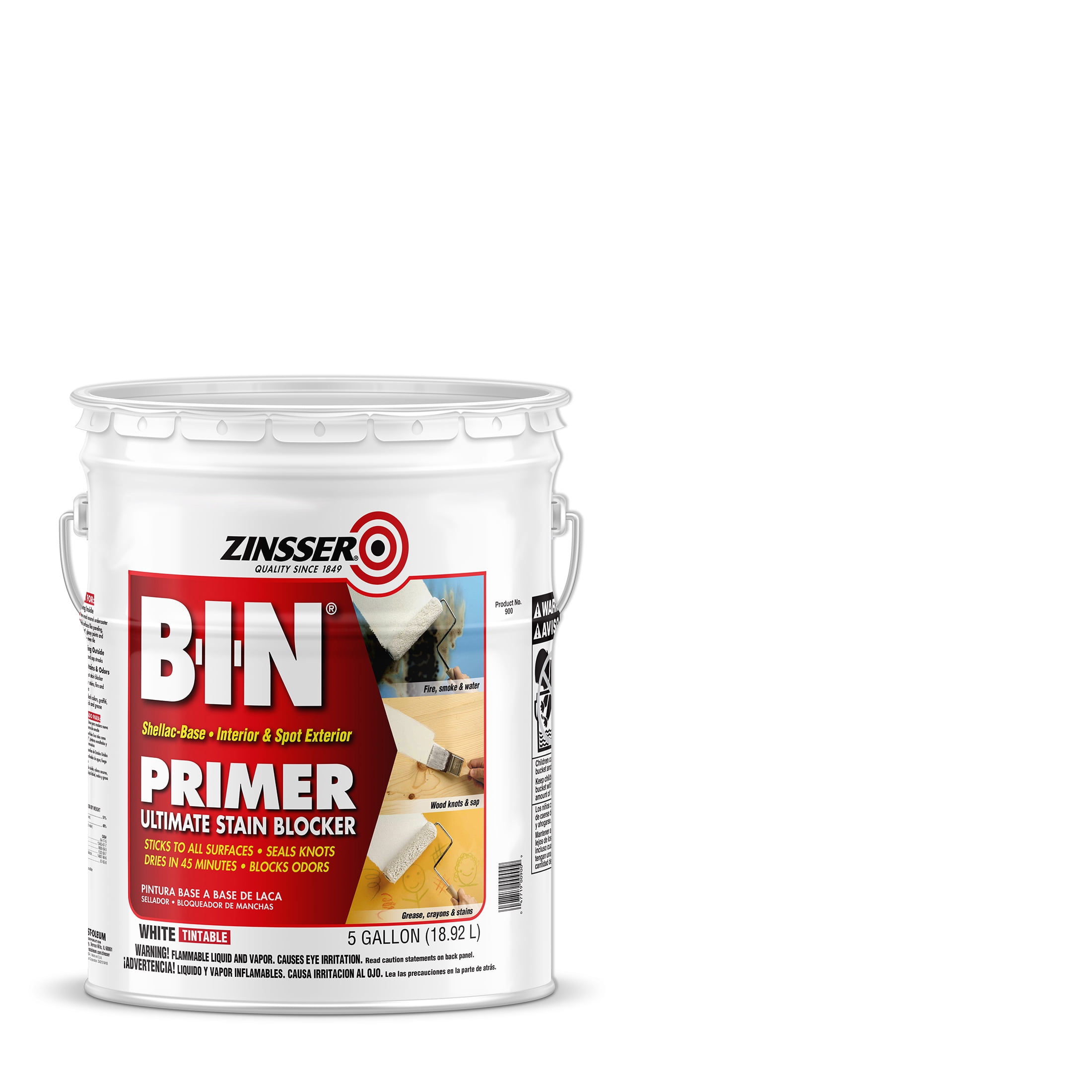 White, Zinsser Flat BIN Shellac Primer 5 Gallon, 1 Pack