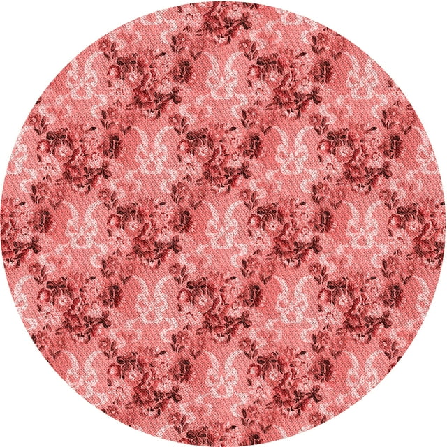 Ahgly Company Machine Washable Indoor Round Transitional Light Coral Pink Area Rugs, 3' Round