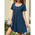 thumbnail image 3 of ValueVibe Nightgowns for Women Crew Neck Sleepshirt Short Sleeve Sleepwear Henley Button House Dress with Pockets, Navy 3XL, 3 of 6