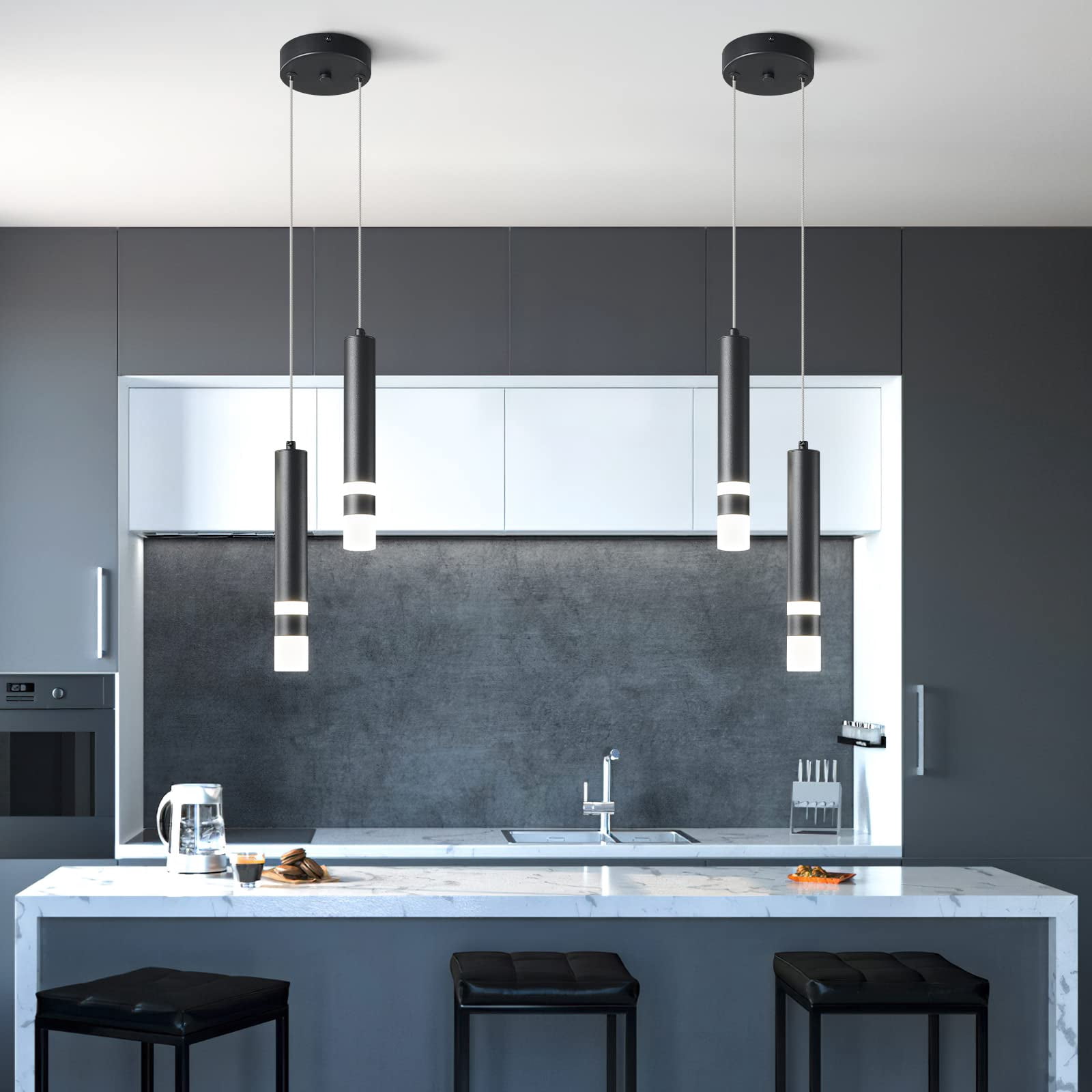 ZHLWIN 2-Light Modern Pendant Light Kitchen Fixture Dimmable LED Black Mini Pendant Lighting fo Kitchen Island Bedroom Bedside Table Small Pendant Lights