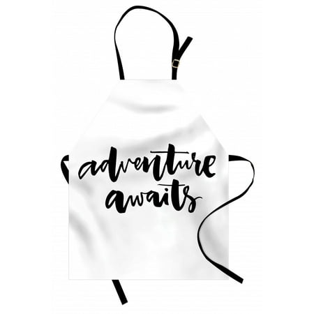 

Adventure Apron Inspirational Quote About Life and Travel Adventure Never Stops Journey Theme Unisex Kitchen Bib Apron with Adjustable Neck for Cooking Baking Gardening Black Wihte by Ambesonne