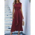 thumbnail image 4 of Womens Summer Casual Sleeveless T Shirt Midi Dress Slim Fit Tie Waist Tank Long Dresses 2025 Brown-Red L, 4 of 9