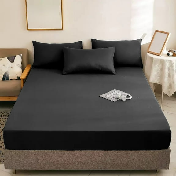 HongHeng Washed Polyester Fitted Sheet - Cozy Cloud Soft Like Bottom Sheet Only with Elastic Deep Pockets, Easy Fit Breathable Warm not Shrink, 59"x 78", No Pillowcase