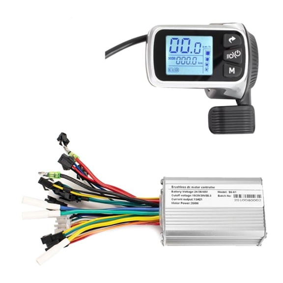 Electric Bike Controller Electric Scooter Controller 124DX 24V/36V/48V 350W Brushless Controller with LCD Display Panel,1 x Motor Controller 1 x Instrument Display