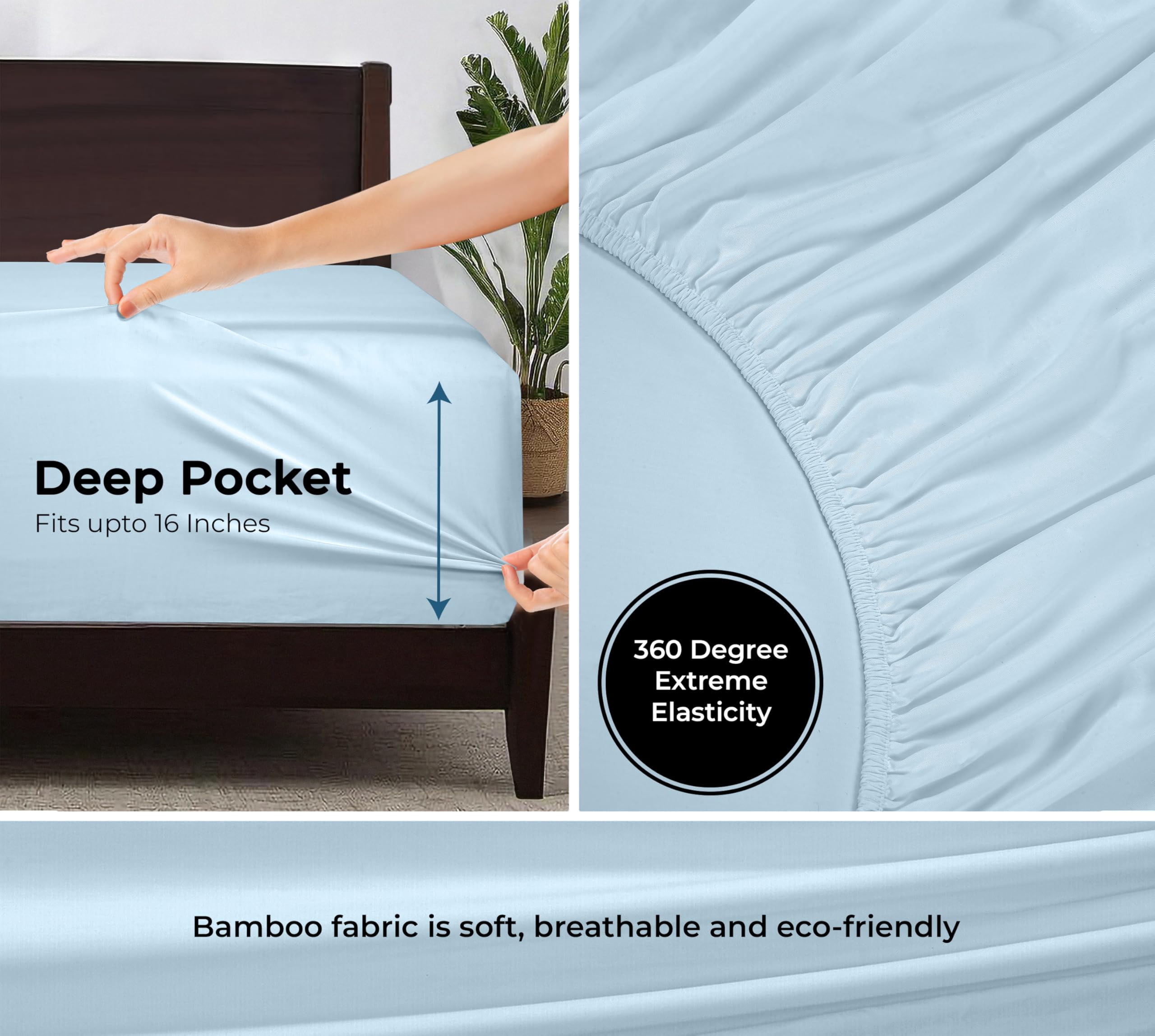 Royale Linens Bamboo Fitted Sheet Twin Only - Cooling Twin Size Fitted Sheets For Bed - Deep Pocket Up to 16" - Organic Viscose Derived from Bamboo - Breathable Bottom Sheet (39x75 Inch, Lake Blue)