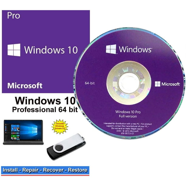 Microsoft Windows 10 Professional Oem 64 Bit Dvd Professional 64 Bit Usb Flash Drive To Install Repair Restore Recover Windows 10 2 In 1 Bundle Walmart Com Walmart Com