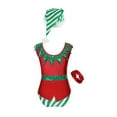 thumbnail image 6 of TTAO Kids Girls Santa Helper Dance Bodysuit Ruffles One Piece Gymnastics Leotard Athletic Jumpsuit with Hat Red 10, 6 of 7