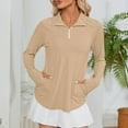 thumbnail image 3 of Long Sleeve Workout Tops for Women, Comdrip Womens Long Sleeve Shirts 50+ Sun 1/4 Zip Summer Hiking Shirt Quarter Zip Pullover Athletic Tops for Women Khaki 2XL, 3 of 9