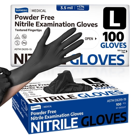 Guantes desechables de nitrilo Supmedic talla grande, 100 piezas, negros