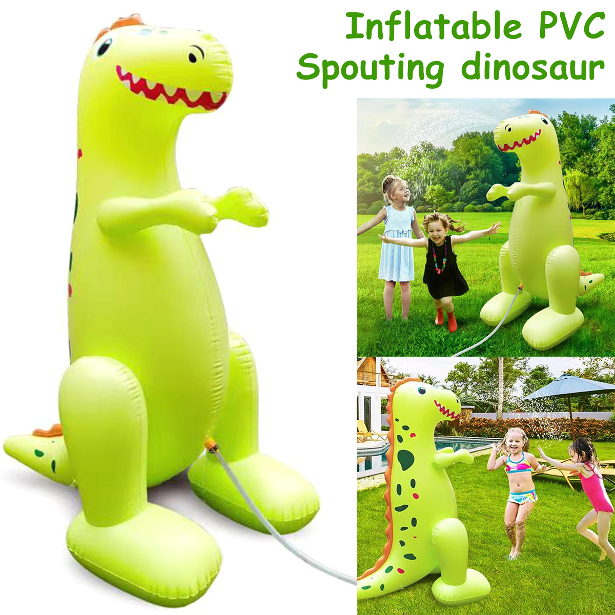 Kyoffiie 6 Ft Tall Inflatable Dinosaur Sprinkler PVC spouting dinosaur