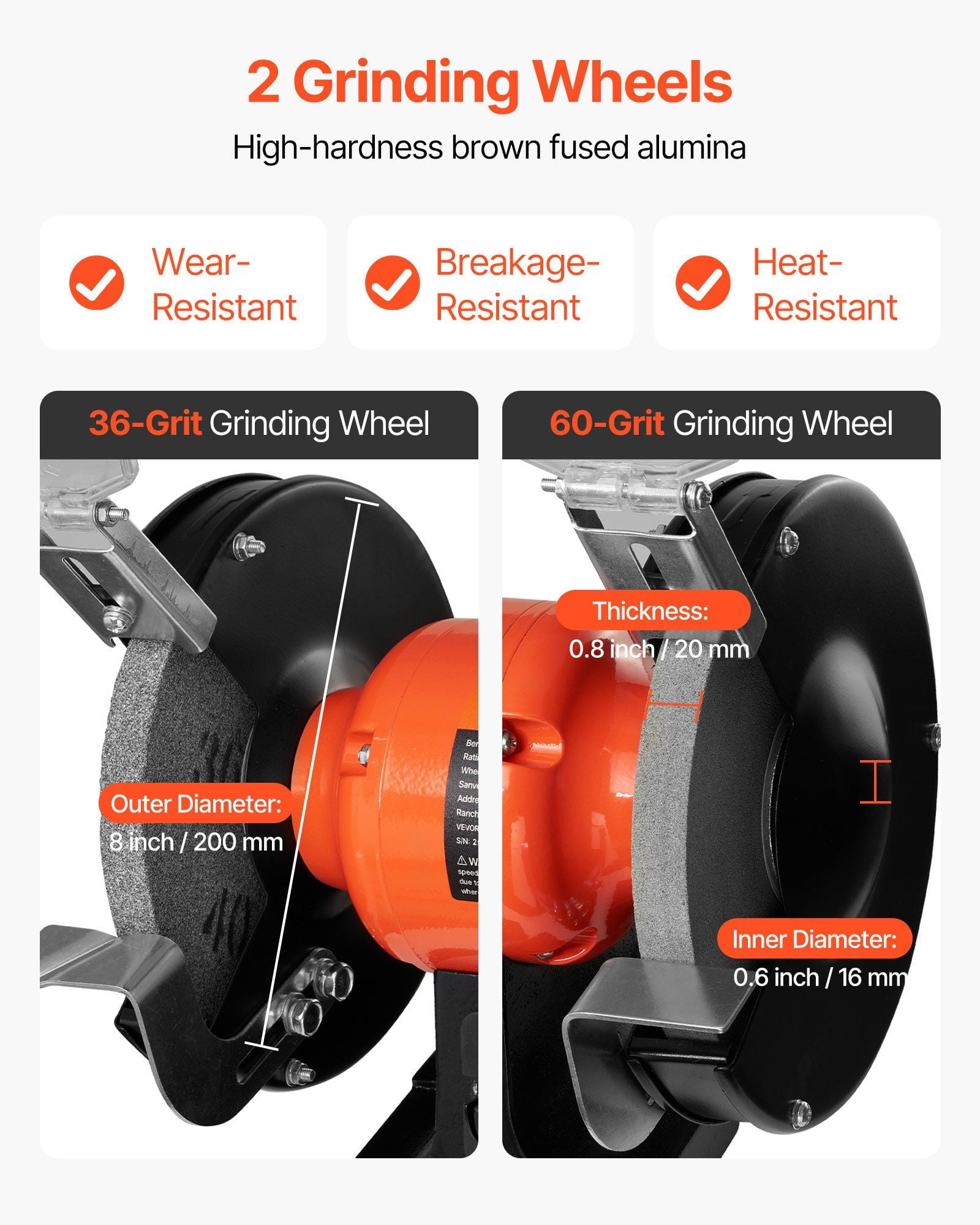 8" Variable Speed Bench Grinder, 550W Motor & 2 Wheels for Sharpening