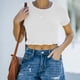 thumbnail image 3 of Camiseta corta de manga corta con cuello redondo para mujer, ajustada, informal, cómoda, de verano, para uso diario, 3 of 6