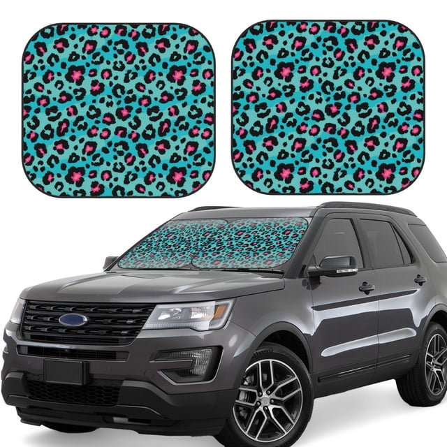 Fotbe Leopard 1 Juego de 2 Piezas de Parasoles para Parabrisas | Bloqueador Solar para Auto | Accesorios Plegables para Protección Solar Interior-Medium