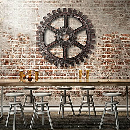 40cm Wooden Gear Wall Art Industrial Antique Vintage Chic Home Bar