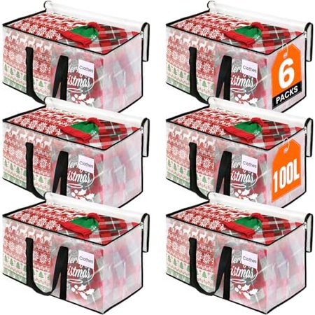 Clear Heavy Duty Extra Large Storage Bags Reinforced Handles and Double Zippers Packing Bags Alternative to Moving Boxes (6 Pack)