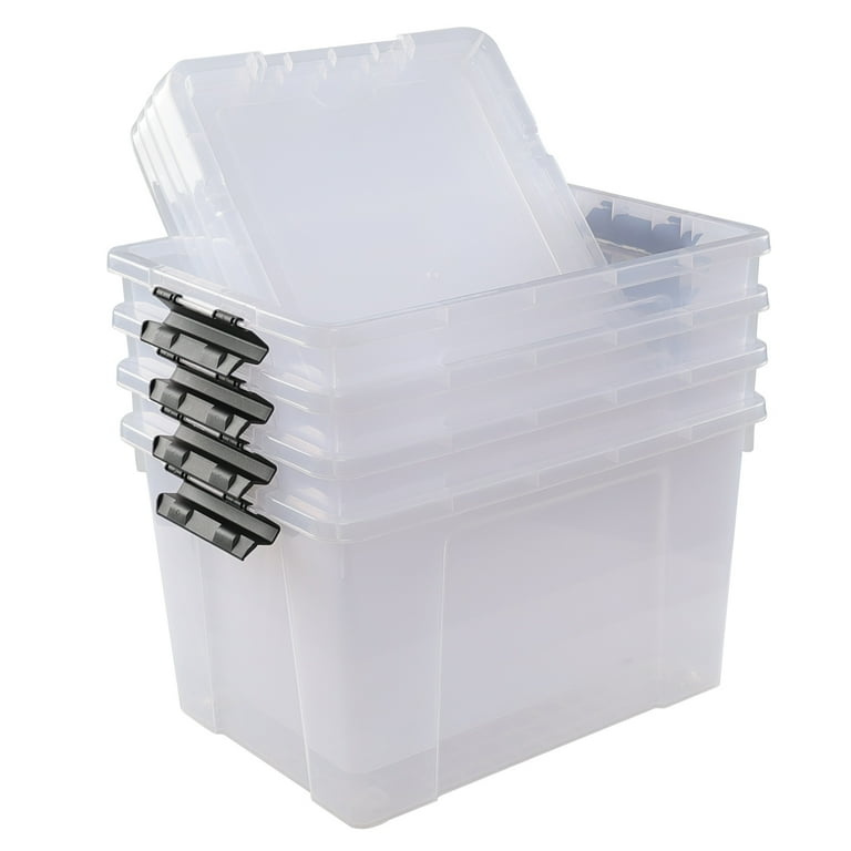 50 Qt Clear Storage Bins With Wheels – Stackable Latching Boxes, 4-Pack For Home Organization