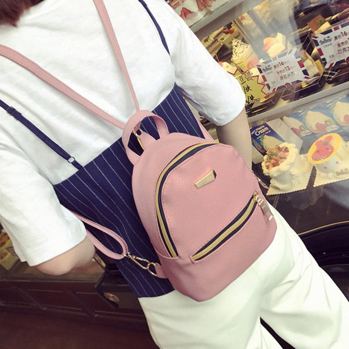 Mini PU Leather Women Girl Backpack College Shoulder School Satchel Travel Bag 