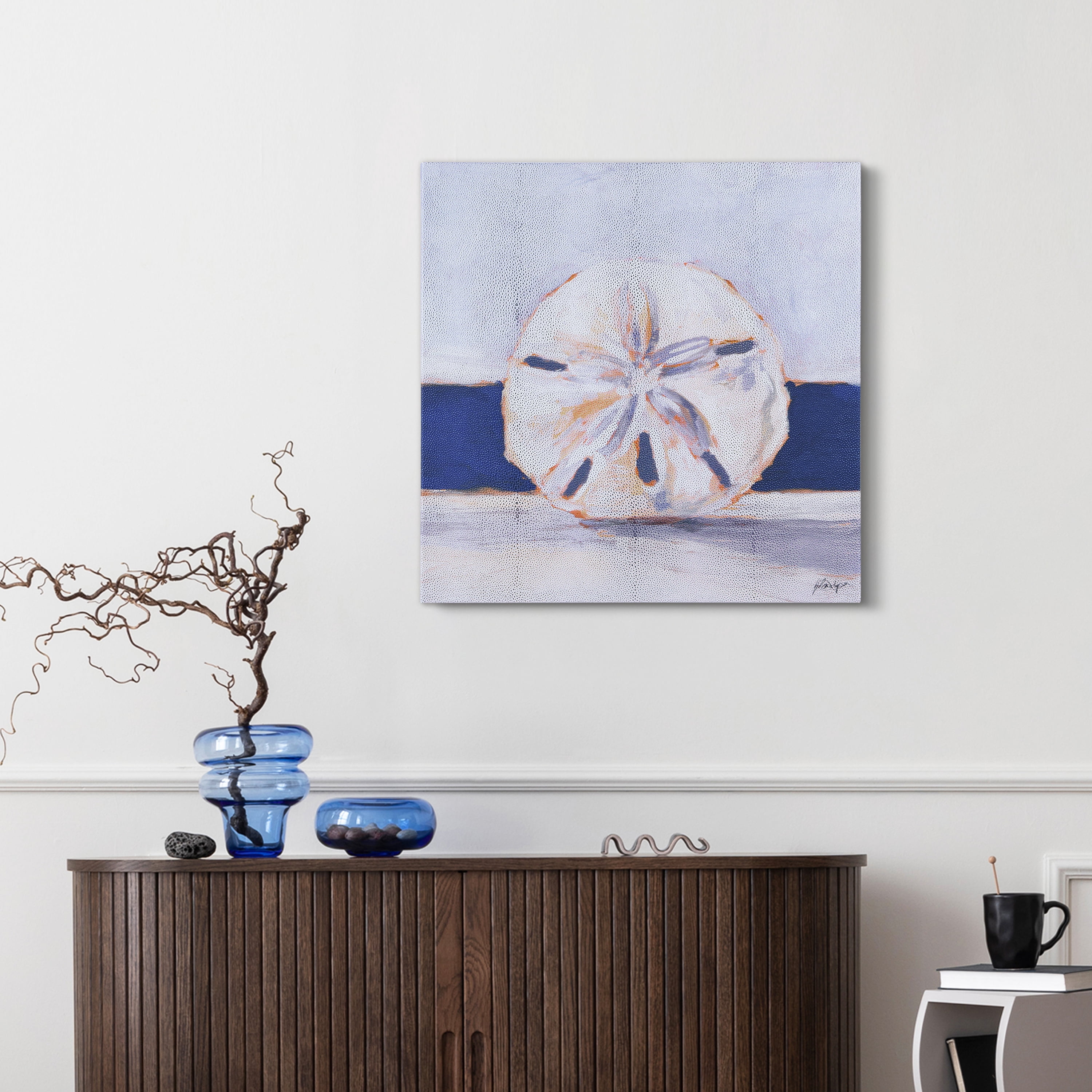 "Coastal Serenity I & II", Beach-themed Artwotk on Silver Metallic Shagreen Wrapped Canvas Wall Art Set, sized 22"x22"