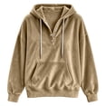 thumbnail image 4 of TFEOQRY Womens Velour Hoodie Sweatshirt with Kangaroo Pocket Button Henley Long Sleeve Loose Casual Fall Winter Top, 4 of 6