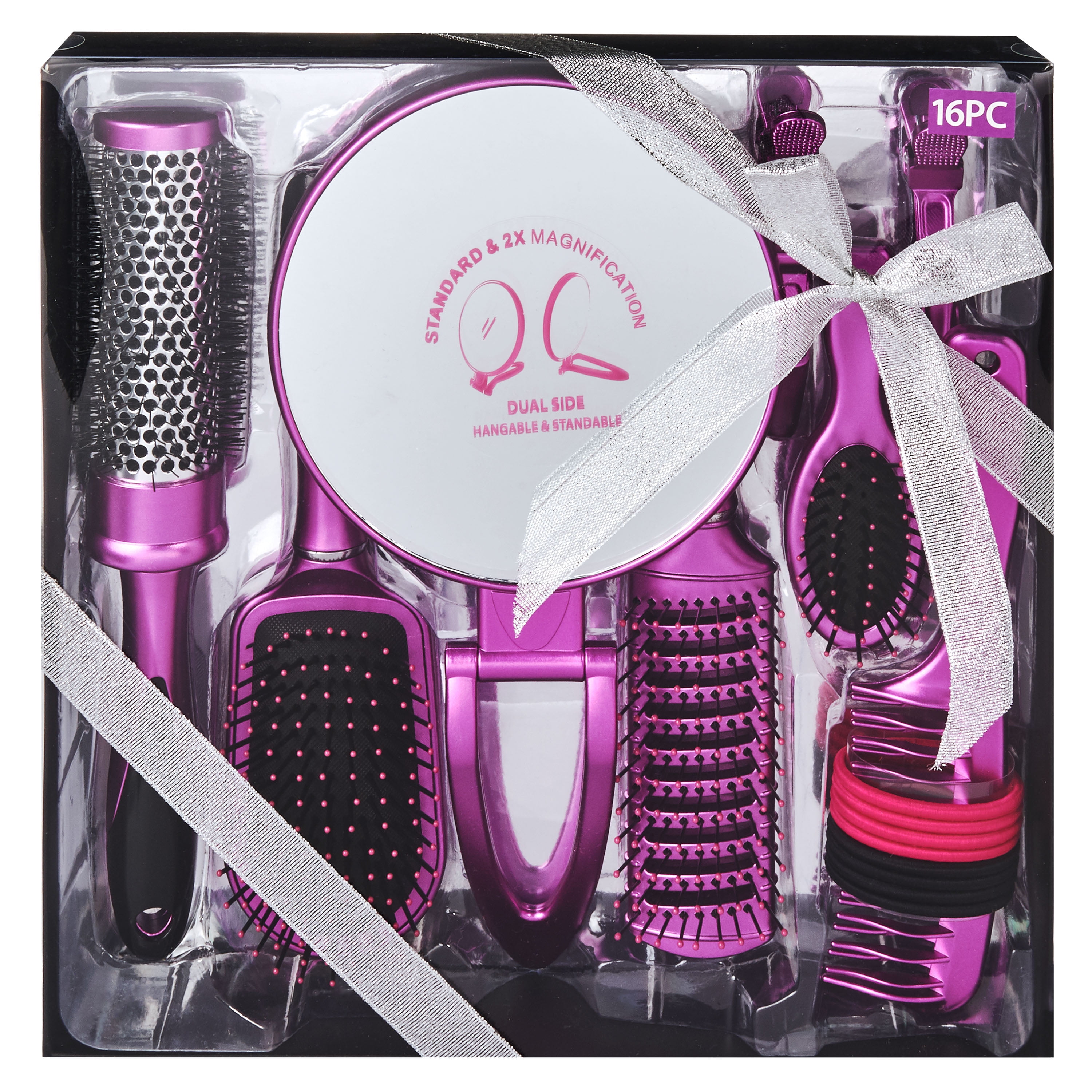 Salon Hair Brush Styling Gift Set with Magnifying Mirror, Pink, 16