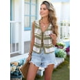 thumbnail image 5 of Women'S Sleeveless Striped Sweater Vest V Neck Tie Front Crochet Knit Tank Tops Green M, 5 of 7