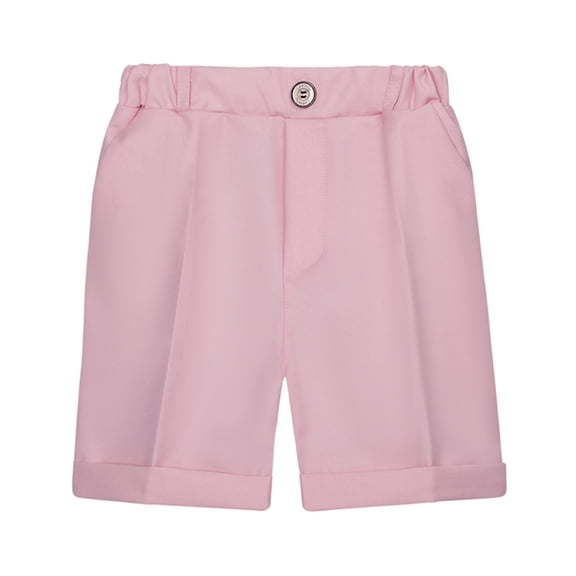 AWZXDE Summer children solid color loose dress pants boys solid color shorts for casual and semi-formal wear Pink,4-5 Years