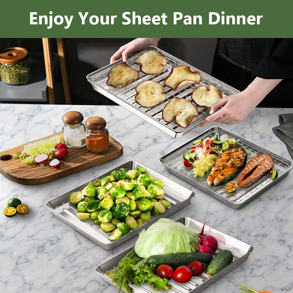 9" X 7" X 1" Stainless Steel Cookie Sheet and Wire Rack Bakeware Set