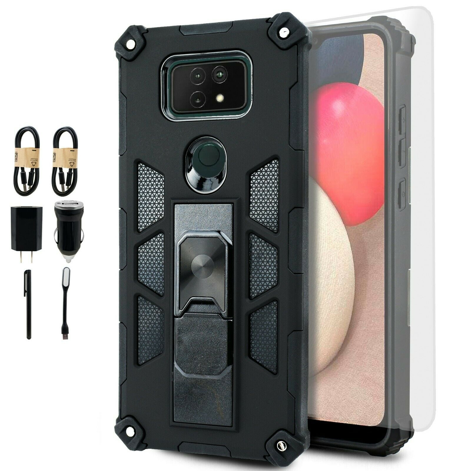 Value Pack + for Cricket Ovation 2 AT&T Aestro Max Magnetic Phone Case Corner Guard Kickstand Hybrid Slim Bumper Shock Cover with Glass