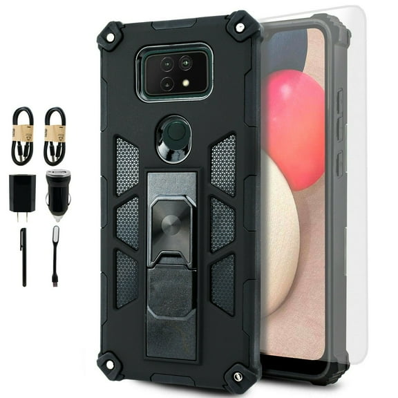 Value Pack for Cricket Ovation 2 AT&T Aestro Max Magnetic Phone Case Corner Guard Kickstand Hybrid Slim Bumper Shock Cover with Glass