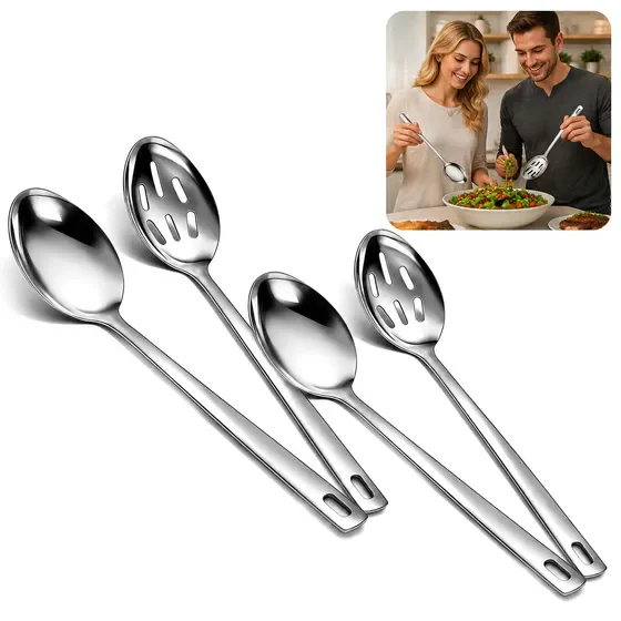 2 Sets Total 4 Pieces Stainless Steel Serving Spoons, Mirror Polished Buffet Serving Utensils, Dishwasher Safe Large Portion Scoops