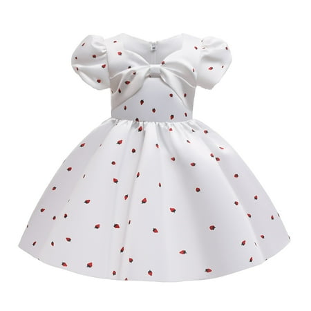 

3T Baby Girls Dress Princess Dress Party Dress 4T Girls Birthday Dress Wedding Party Dress Formal Puff Sleeve White Dress