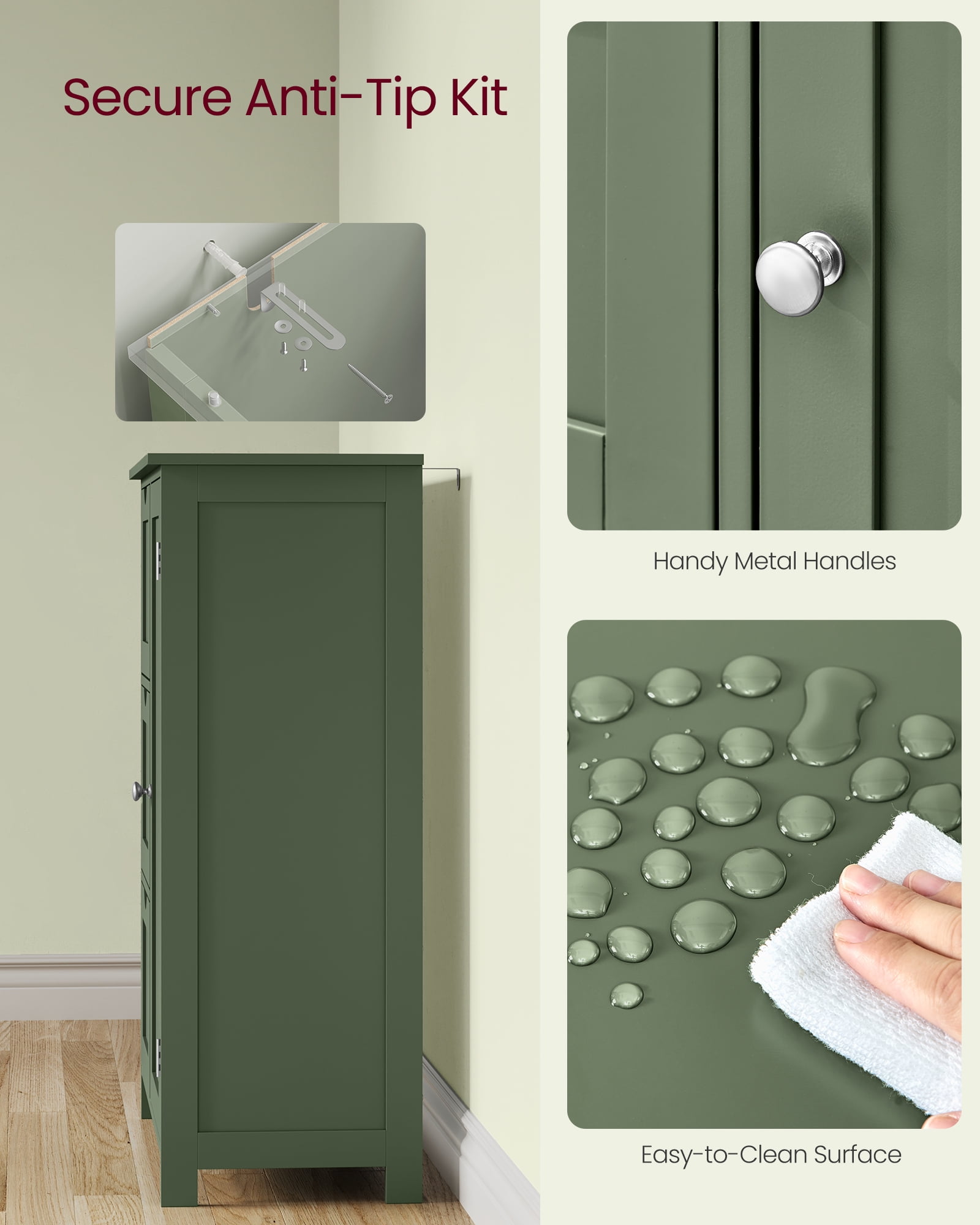 Floor Storage Cabinet, Freestanding  Storage Unit with 3 Drawers, 1 Adjustable Shelf, Forest Green
