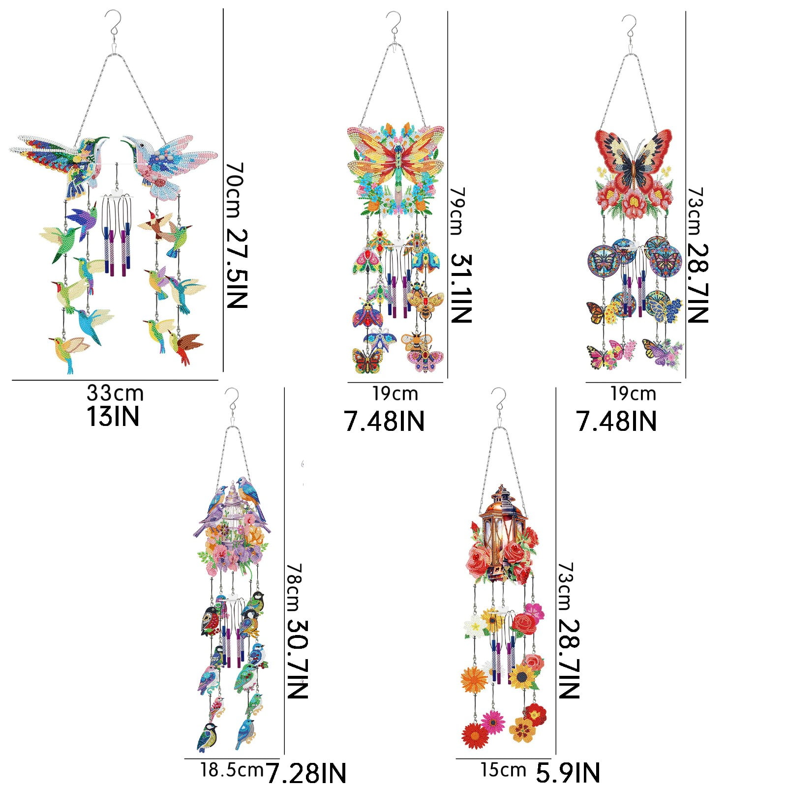 pdqouc DIY Dotted Diamond Art Painting Wind Chime Kit Three Dreamy Sun Catchers Diamonds Dot Paintings Hanging Ornaments for Spring Home Garden