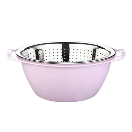 

Double Stainless Steel Colander Fruit Basket Bowl Washing Kitchen Strainer Noodles Fruit Gift Basin Wash (20CM)