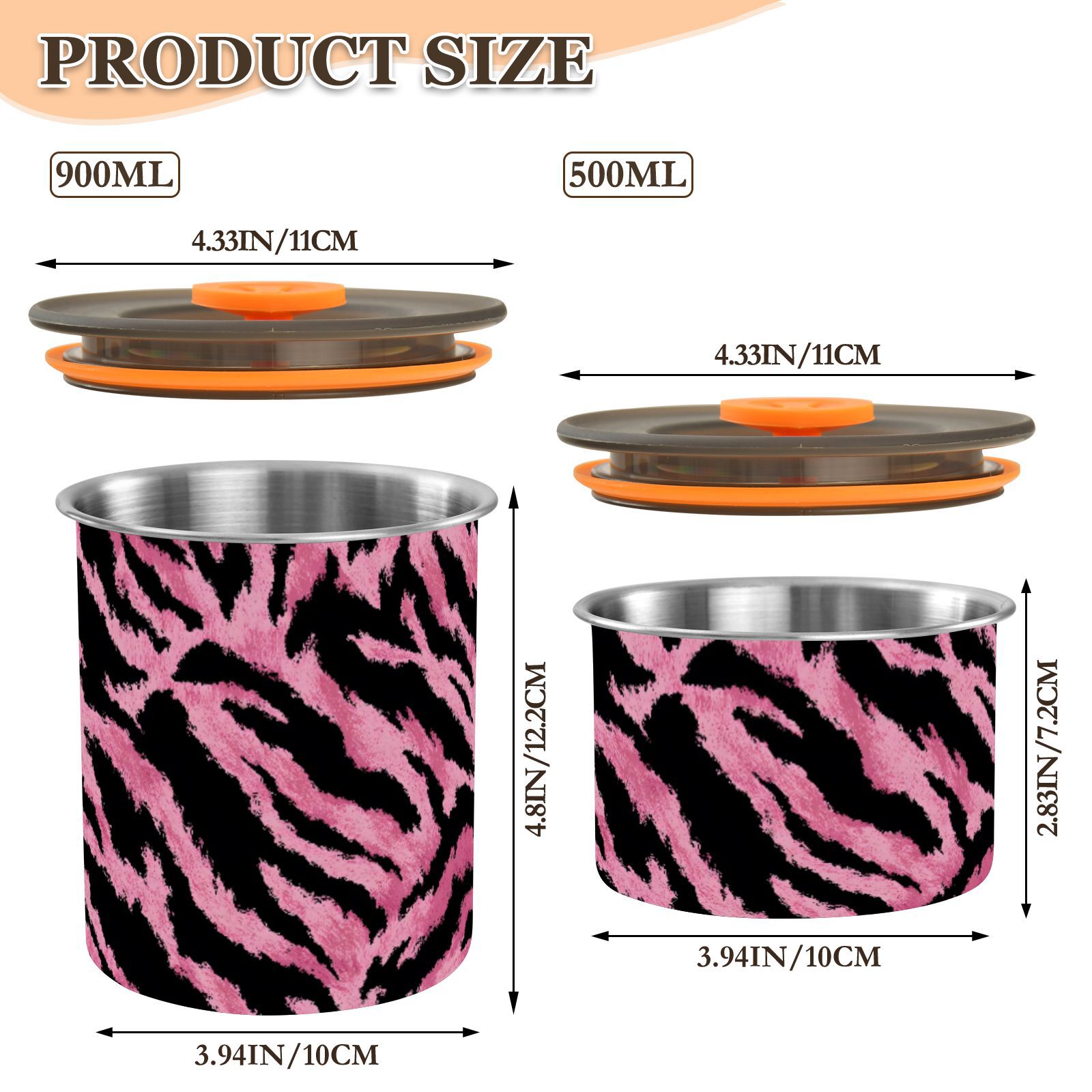 Pink Black Tiger Print Airtight Coffee Bean Canister 30oz Food Storage Containers with Lids For Gournd, Tea, Sugar, Flour, Rice, Cereal, Candy Cookie Jar