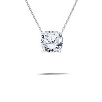 JeenMata Stylish 1 Carat Cushion Cut Moissanite Solitaire Slider Pendant Necklace- Prongs Setting - in 18K White Gold over Silver