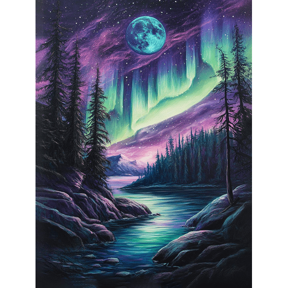 Moon Aurora Landscape Decorative Painting/Canvas Art， Perfect for Living Room， Bedroom， Office， Dining Room， Kitchen， Hallway， Study， Apartment， Hotel Room， or Gallery Decoration.